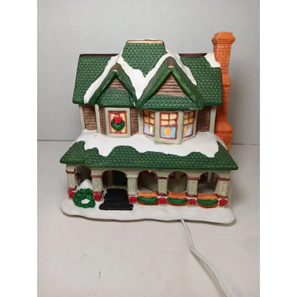 Rare MSR Imports Retired Half Halloween/Half Christmas Ceramic Light Up House